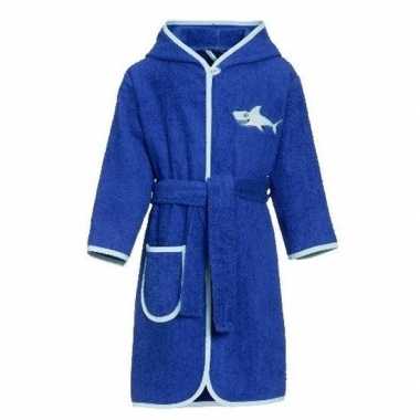 Goedkope blauwe badjas/ochtendjas haai borduursel kinderen
