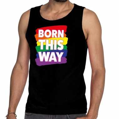 Goedkope born this way gay pride tanktop/mouwloos shirt zwart heren