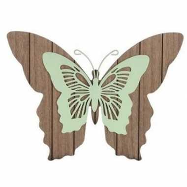 Goedkope bruin/mint groene houten vlinder