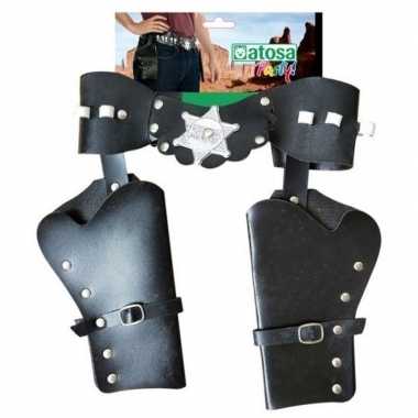 Goedkope dubbele sheriff/cowboy holsters verkleed accessoire