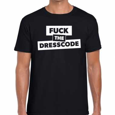 Goedkope fuck the dresscode tekst t shirt zwart heren