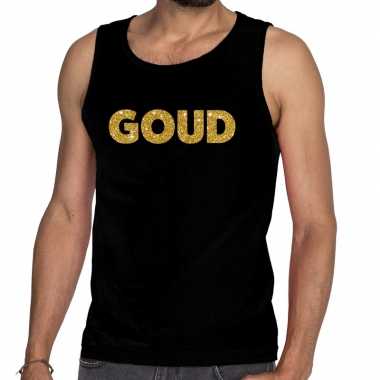 Goedkope gouden tekst glitter tanktop / mouwloos shirt zwart heren