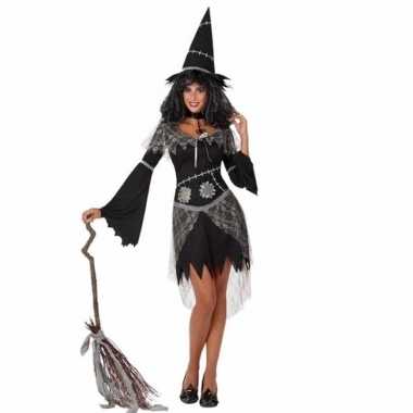 Goedkope halloween zwarte heksen kostuum dames