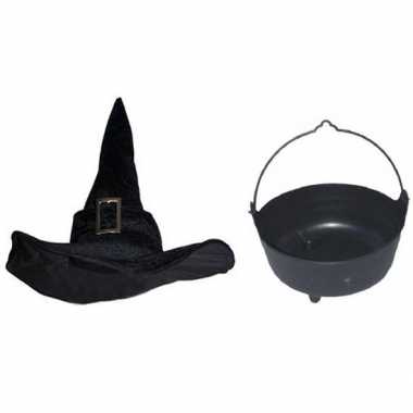 Goedkope heksen accessoires set fluwelen hoed ketel dames