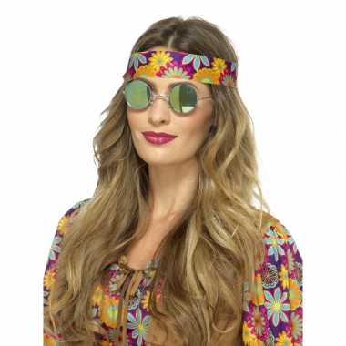 Goedkope hippie bril groene spiegelglazen volwassenen