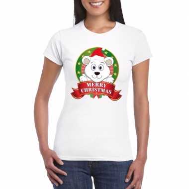 Goedkope ijsbeer kerst t shirt wit merry christmas dames