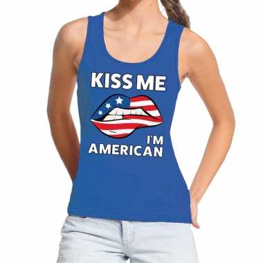 Goedkope kiss me i am american tanktop / mouwloos shirt blauw dames