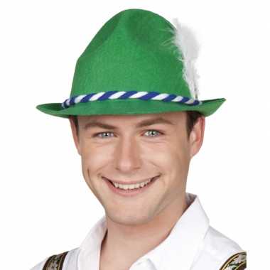 Goedkope oktoberfest groene bayern hoed witte veer