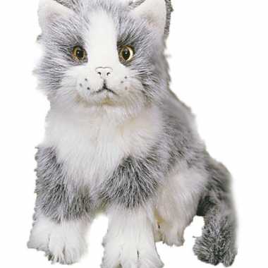 Goedkope pluche grijs/witte kat zittend