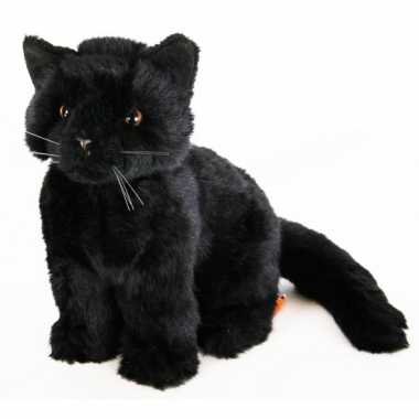 Goedkope pluche zittende knuffel kat zwart