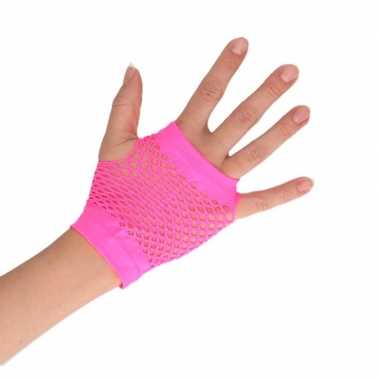 Goedkope roze korte visnet handschoenen volwassenen