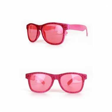 Goedkope roze zonnebril glitters volwassenen