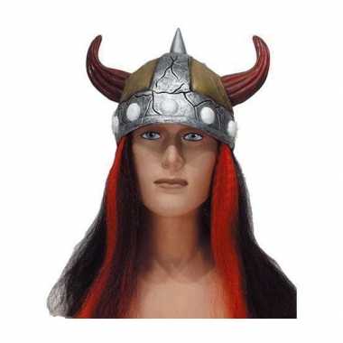 Goedkope vikinghelm rood/zwart haar