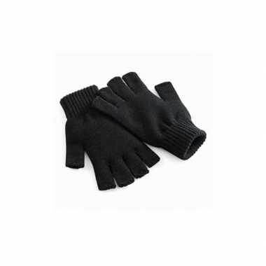 Goedkope vingerloze gebreide dames handschoenen zwart