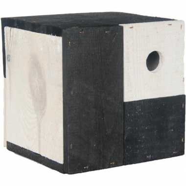 Goedkope vogelhuisje/nestkastje kubus zwart/wit