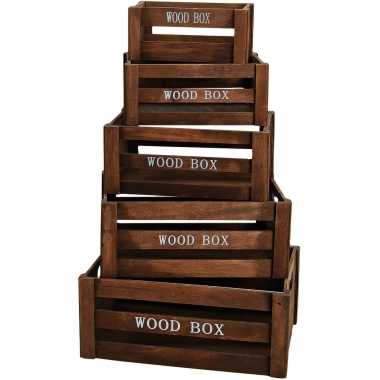 Goedkope x bruine houten opberg fruitkistjes/kratten wood box decoraties