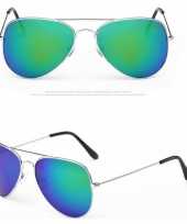 Goedkope aviator zonnebril zilver blauw groene glazen volwassene