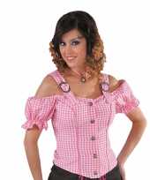 Goedkope cowboy blouse off shoulder dames roze ruit