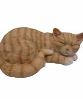Goedkope dierenbeeld slapende kat poes rood wit