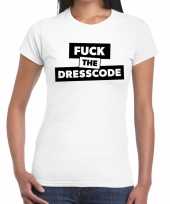 Goedkope fuck the dresscode tekst t shirt wit dames