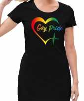Goedkope gay pride kloppend regenboog hart jurkje zwart dames