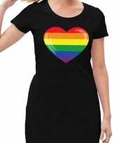 Goedkope gay pride regenboog hart jurkje zwart dames