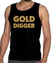 Goedkope gouden golddigger glitter tanktop mouwloos shirt zwart heren