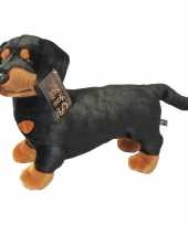 Goedkope grote pluche bruin zwarte teckel hond staand knuffel speelgoed