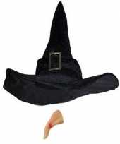 Goedkope heksen accessoires set fluwelen hoed neus dames