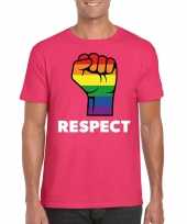 Goedkope respect lgbt-shirt regenboog vuist roze heren