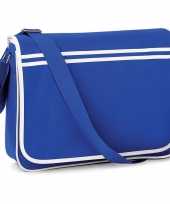 Goedkope retro schoudertas aktetas blauw wit dames heren