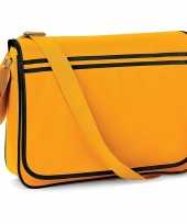 Goedkope retro schoudertas aktetas geel zwart dames heren