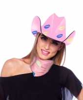 Goedkope roze kartonnen cowboyhoed lippen kusjes dames