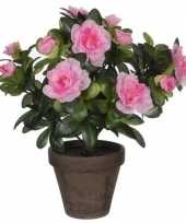 Goedkope x groene azalea kunstplant roze bloemen pot stan grey