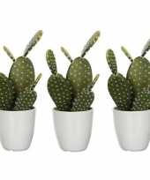 Goedkope x groene opuntia schijfcactus kunstplanten witte pot 10159797