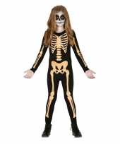 Goedkope zwart oranje skelet verkleedpak kinderen kostuum